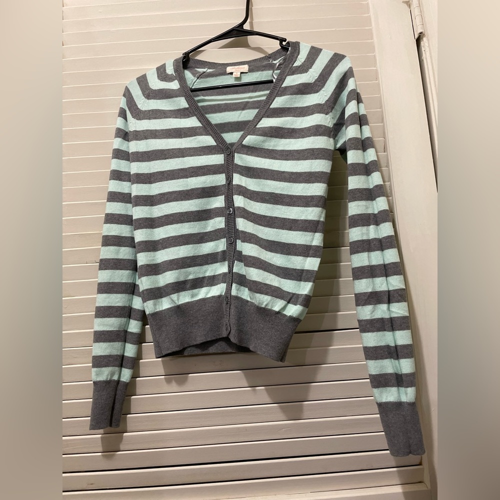 Ambiance Teal and Grey Striped Sweater EUC
